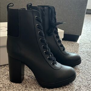 Steve Madden Black Lace-Up Block Heel Boots